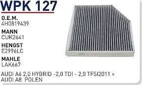 POLEN FILTRESI AUDI A6 2,0 HYBRID -2,0 TDI - 2,0 TFSI 2011 > AUDI A8