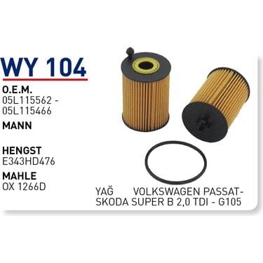 YAG FILTRESI VOLKSWAGEN PASSAT-SKODA SUPER B 2,0 TDI - G105