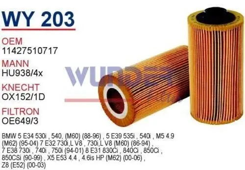 YAG FILTRESI BMW E34 - E39 - E38 - E31 X5 4.4i M60-M62 RANGE ROVER 4.4 V8