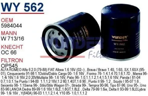 YAG FILTRESI FiAT TiPO-UNO-DOGAN S-SL-SLX ALFA ROMEO 155-164 SPiDER