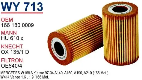 YAG FILTRESI MERCEDES 168 KASA A140 - A160 - A190 - VANEO 1.9 166 MOTOR
