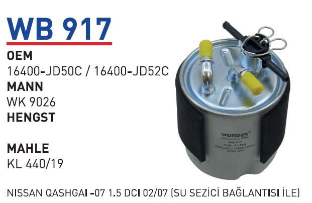 YAKIT FILTRESI NiSSAN QASHGAI -07 1.5 DCI 02/07 SU SEZICI BAGLANTISI ILE