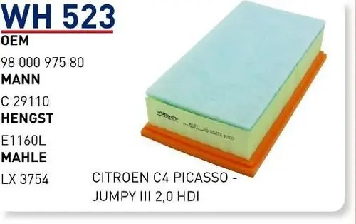 HAVA FILTRESI PEUGEOT J 9 CITROEN C4 PICASSO - JUMPY III 2,0 HDI OPEL CROSSLAND X 2,0DIESEL
