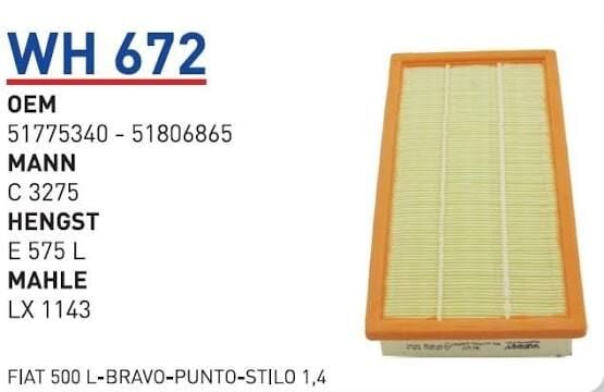 HAVA FILTRESI FIAT 500 L-BRAVO-PUNTO-STILO 1,4 ALFA ROMEO MITO 1,4