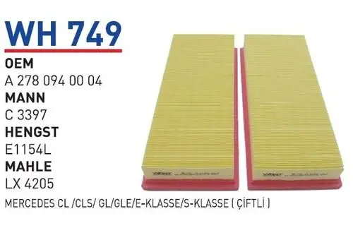 HAVA FILTRESI MERCEDES CL /CLS/ GL/GLE/E-KLASSE/S-KLASSE( ÇIFTLI )