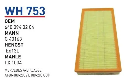 HAVA FILTRESI MERCEDES A-B KLASSE(A160-180-200 / B180-200 CDI)