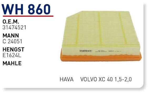 HAVA FILTRESI VOLVO XC 40 1,5-2,0
