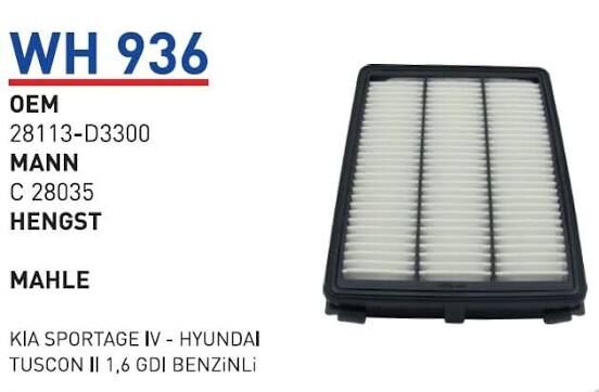 HAVA FILTRESI KIA SPORTAGE IV - HYUNDAI TUSCON II 1,6 GDI BENZINLI